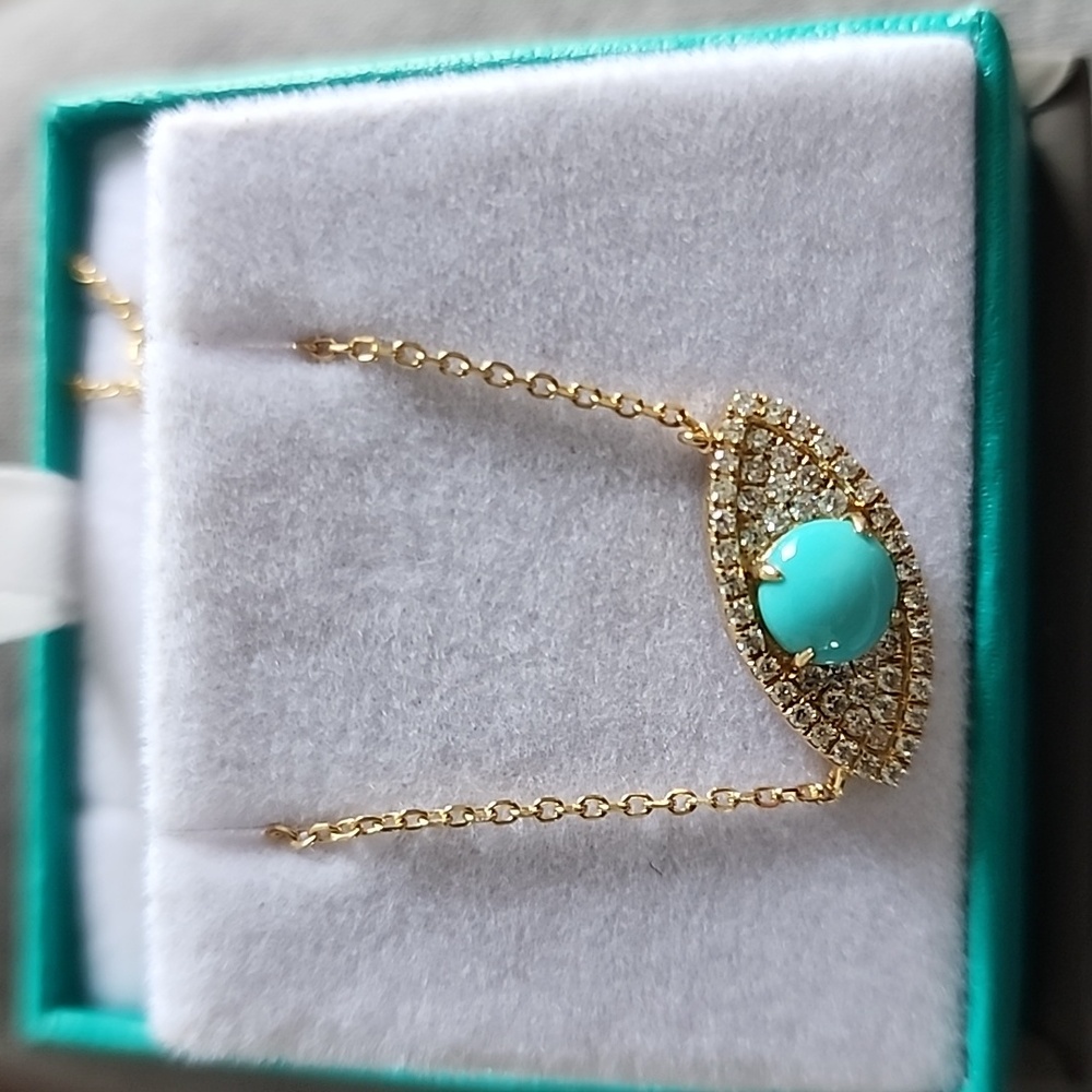 Effy 14k yellow gold diamond turquoise necklace - Picture 4 of 4